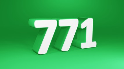 Number 771 in white on green background, isolated number 3d render