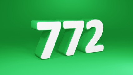 Number 772 in white on green background, isolated number 3d render