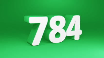 Number 784 in white on green background, isolated number 3d render