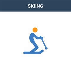 two colored Skiing concept vector icon. 2 color Skiing vector illustration. isolated blue and orange eps icon on white background.