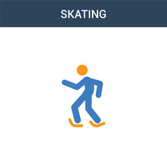 two colored Skating concept vector icon. 2 color Skating vector illustration. isolated blue and orange eps icon on white background.