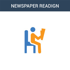 two colored Newspaper readign concept vector icon. 2 color Newspaper readign vector illustration. isolated blue and orange eps icon on white background.
