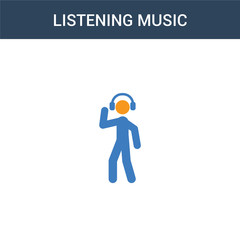 two colored Listening Music concept vector icon. 2 color Listening Music vector illustration. isolated blue and orange eps icon on white background.