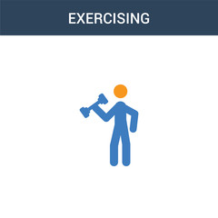 two colored Exercising concept vector icon. 2 color Exercising vector illustration. isolated blue and orange eps icon on white background.