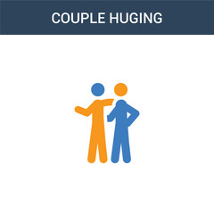 two colored Couple Huging concept vector icon. 2 color Couple Huging vector illustration. isolated blue and orange eps icon on white background.