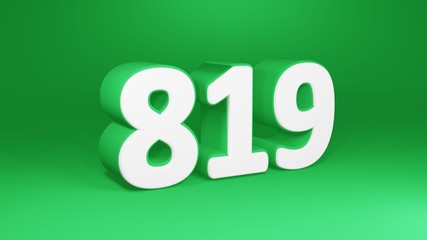 Number 819 in white on green background, isolated number 3d render
