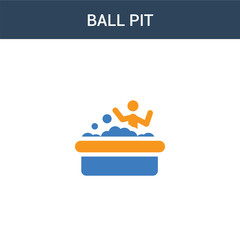two colored Ball pit concept vector icon. 2 color Ball pit vector illustration. isolated blue and orange eps icon on white background.