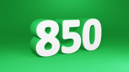 Number 850 in white on green background, isolated number 3d render