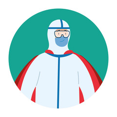 super person with biohazard suit and hero cloak vector illustration design