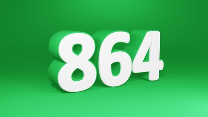 Number 864 in white on green background, isolated number 3d render