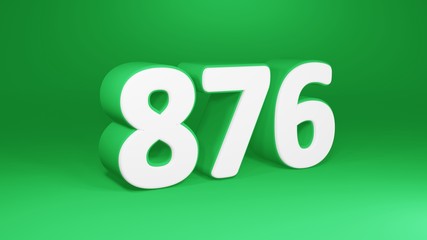 Number 876 in white on green background, isolated number 3d render