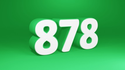 Number 878 in white on green background, isolated number 3d render