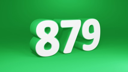 Number 879 in white on green background, isolated number 3d render
