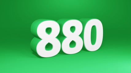 Number 880 in white on green background, isolated number 3d render