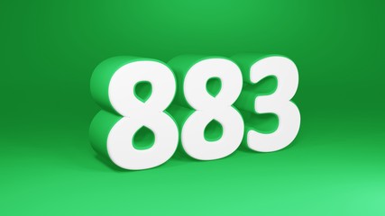 Number 883 in white on green background, isolated number 3d render