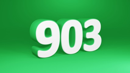 Number 903 in white on green background, isolated number 3d render