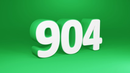 Number 904 in white on green background, isolated number 3d render