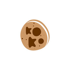 Vector brown cookie logo with chocolate crumbs isolated on white background. Homemade choco chip cookies logo .