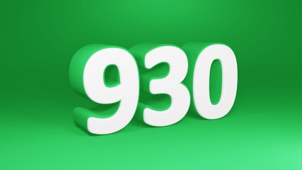 Number 930 in white on green background, isolated number 3d render