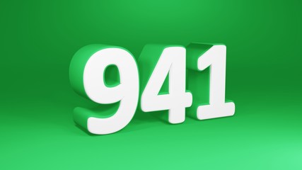 Number 941 in white on green background, isolated number 3d render