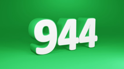 Number 944 in white on green background, isolated number 3d render