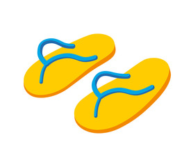 Yellow flip-flops thongs slippers flat vector isolated