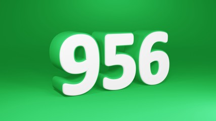 Number 956 in white on green background, isolated number 3d render
