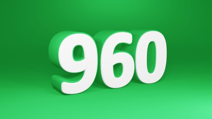 Number 960 in white on green background, isolated number 3d render