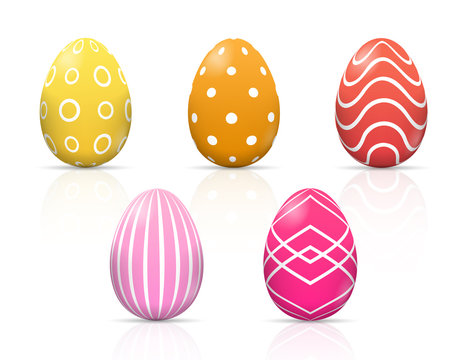 Happy Easter. Set of Easter eggs with different texture on a white background. Spring holiday. Vector Illustration. Happy easter eggs