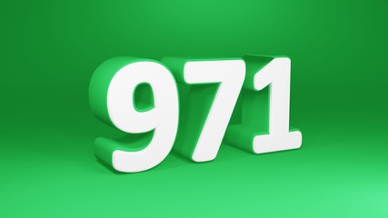 Number 971 in white on green background, isolated number 3d render