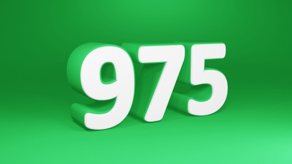 Number 975 in white on green background, isolated number 3d render
