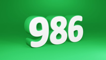 Number 986 in white on green background, isolated number 3d render
