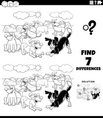 differences task with cartoon dogs color book page