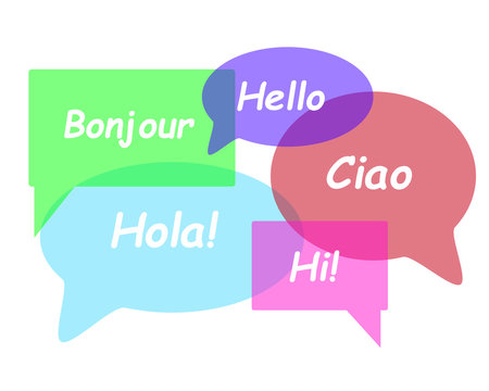 hello speech bubbles in different languages. language education concept eps.