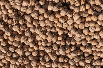 texture of natural walnuts drying in the sun