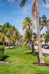 Royal Palm Way in Palm Beach Island, Florida. Street view on a beautiful spring sunny day