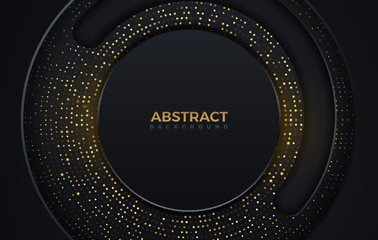 Abstract circle shape dark and golden color luxury background design template