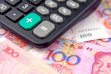 Chinese money rmb banknote and calculator