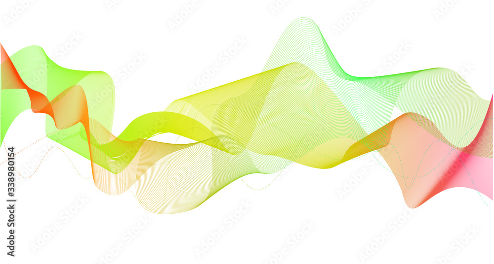 Poster orange green sound wave line curve on white background. element for theme technology futuristic vect