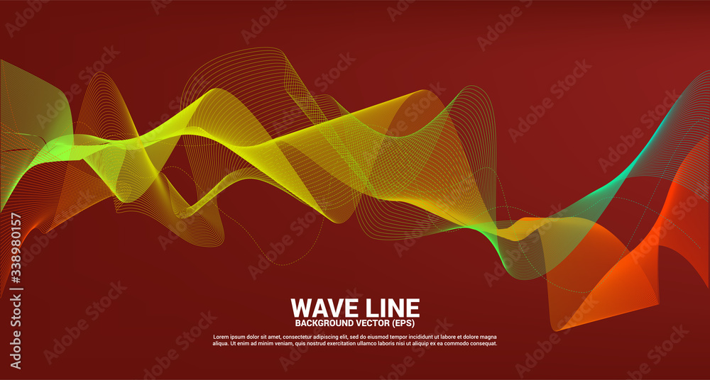 Poster orange green Sound wave line curve on dark background. Element for theme technology futuristic vector