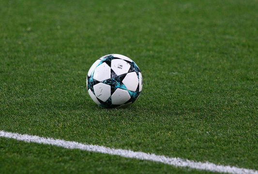 Official UEFA Champions League match ball on the grass