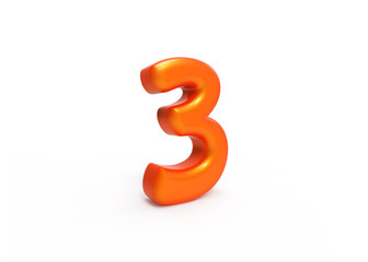 3d rendered orange 3 number isolated