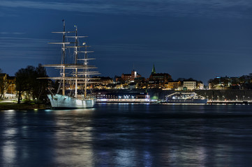 Fototapeta na wymiar The three-mast sailing ship Af Chapman in Stockholm