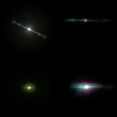 Illustration of 4 Lens Flares isolated on black background