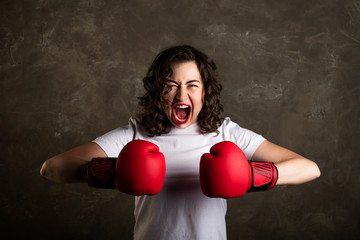 Girl in red Boxing gloves, feminist