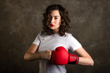 Girl in red Boxing gloves, feminist