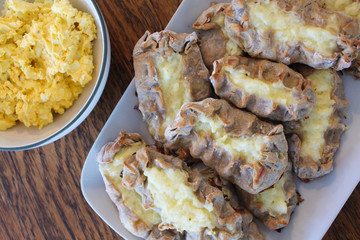 Close up view on freshly baked Karelian Pie with egg butter, a traditional topping to this dish in Finland