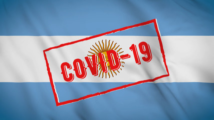 Fototapeta na wymiar 3d Flag of argentina waving Covid-19 corona virus old stamp on it animation. covid-19 Argentina. Coronavirus concept, flag waving in the wind. corona virus outbreak