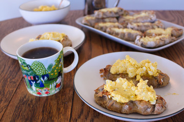 
Traditional Finnish Karelian pies and a cup of black coffee.