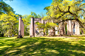 The remains of Old Sheldon Church, located in Beaufort County, South Carolina. The church was built in the 1740s, and burned during the Civil War in 1865